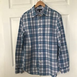 Banana Republic Womens Soft Wash Blue Plaid Shirt